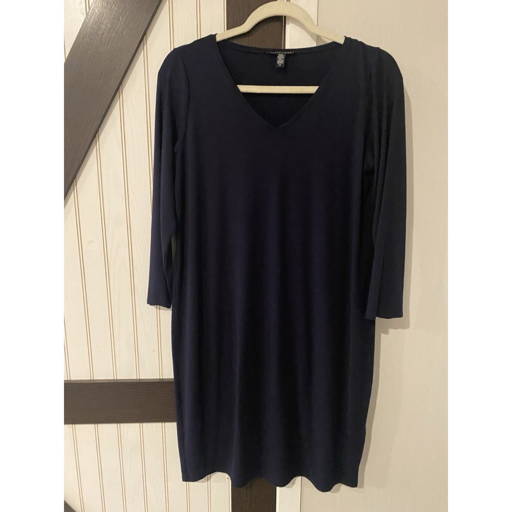 Eileen Fisher Navy Blue Viscose Jersey T-Shirt Dress 3/4 Sleeves Small